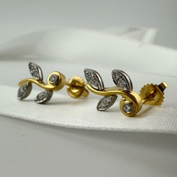 Vtg RARE Tiffany & Co. Climbing Vine Garland Earrings Platinum 18k Yellow Gold - Image 2 of 4