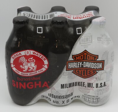6-pack FULL Singha Soda Water x Harley-Davidson Motor Cycles glass bottles 325ml