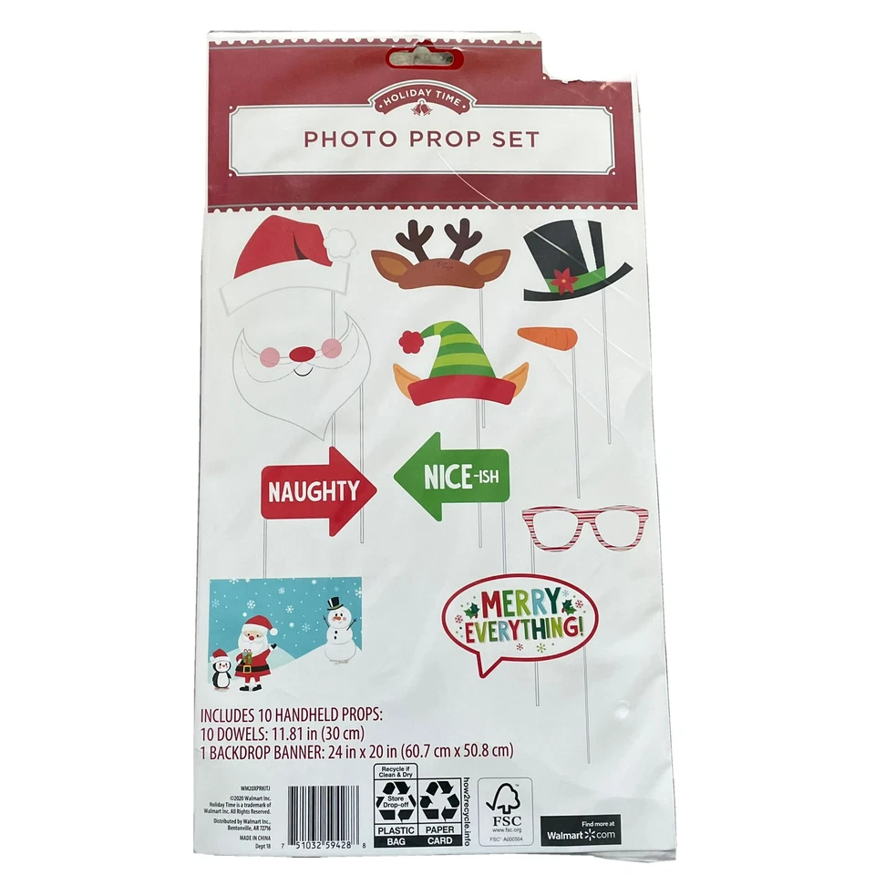 Juego de utilería fotográfica Navidad 10 accesorios 1 telón de fondo vacaciones oficina fiesta Santa Elfo Foto 2 de 4