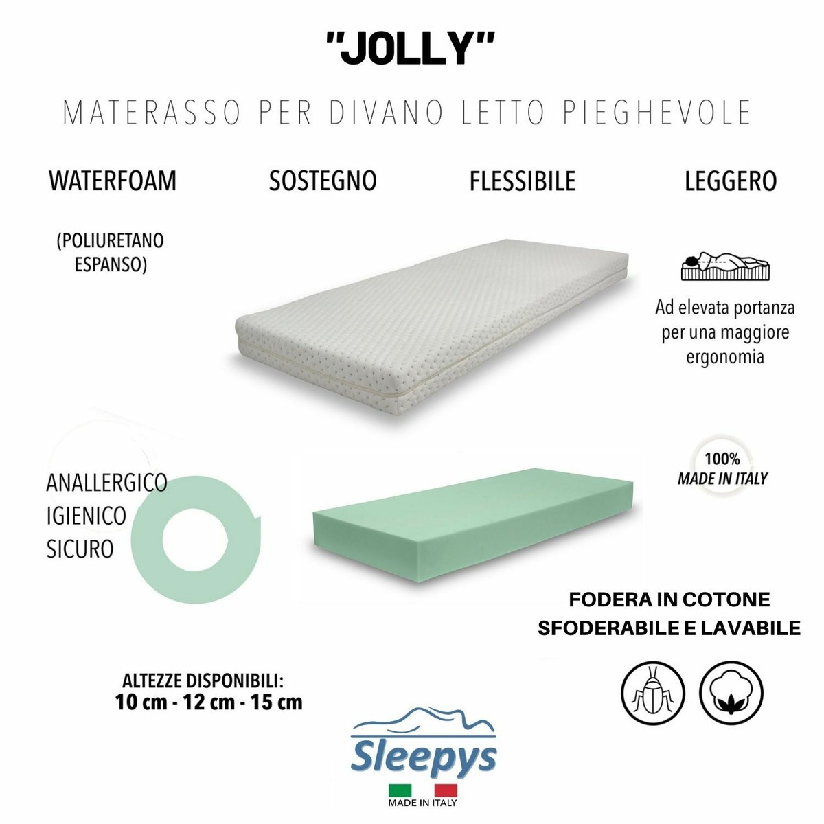 MATERASSO PER DIVANO LETTO PIEGHEVOLE CAMPER BRANDINA IN