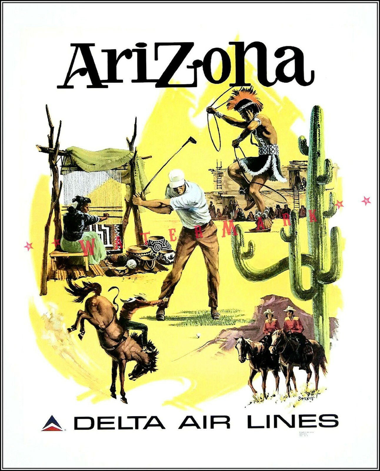 Vintage 1960 Arizona Airline Travel Delta Retro Tourism Poster Print  