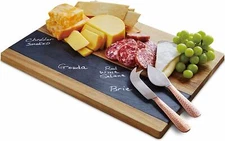 Cheese Board Refinery & Co Acacia Wood & Slate Set Hammered Copper Knives 5 Pc