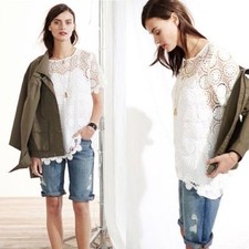 NWT BANANA REPUBLIC White MEDALLION LACE Top Size XS 89
