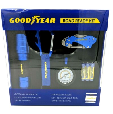 Goodyear Road Ready Kit (Flashlight, Batteries, Tire Guage, Multi Tool, Carabine