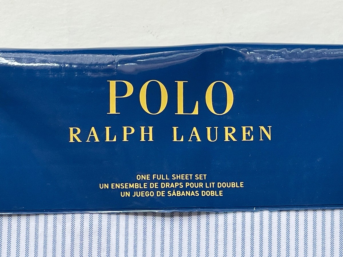 NEW BLUE RALPH Lauren FULL FLAT FITTED SHEET Set Pillowcases POLO