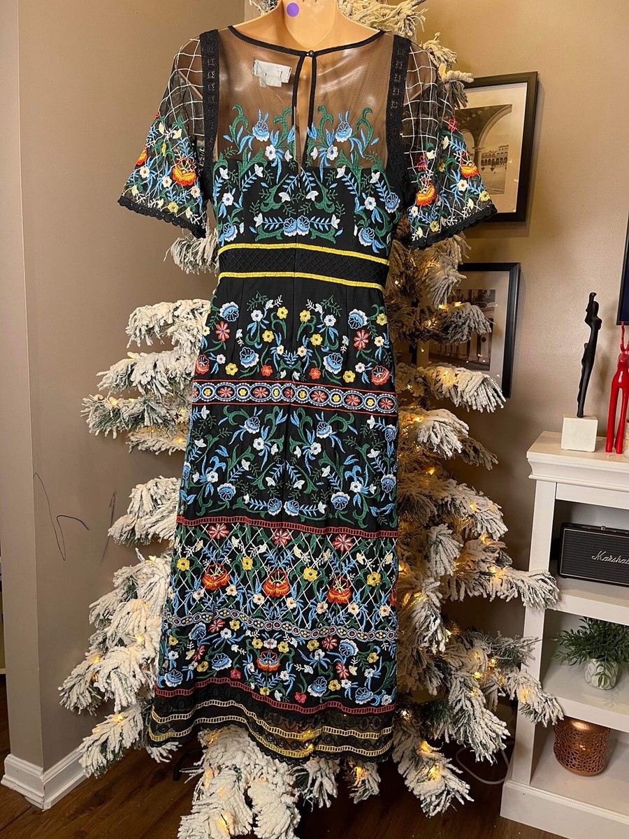 Anthropologie Esther Embroidered Midi Dress Size 2 | eBay