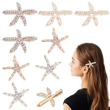 8 Pcs Starfish Hair Clip Seashell Hair Clips Pearls Crystal Hair Clips Bride ...