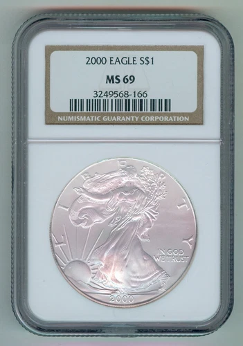 2000 U.S. SILVER AMERICAN EAGLE - KM#273 - NGC SLABBED - MS69