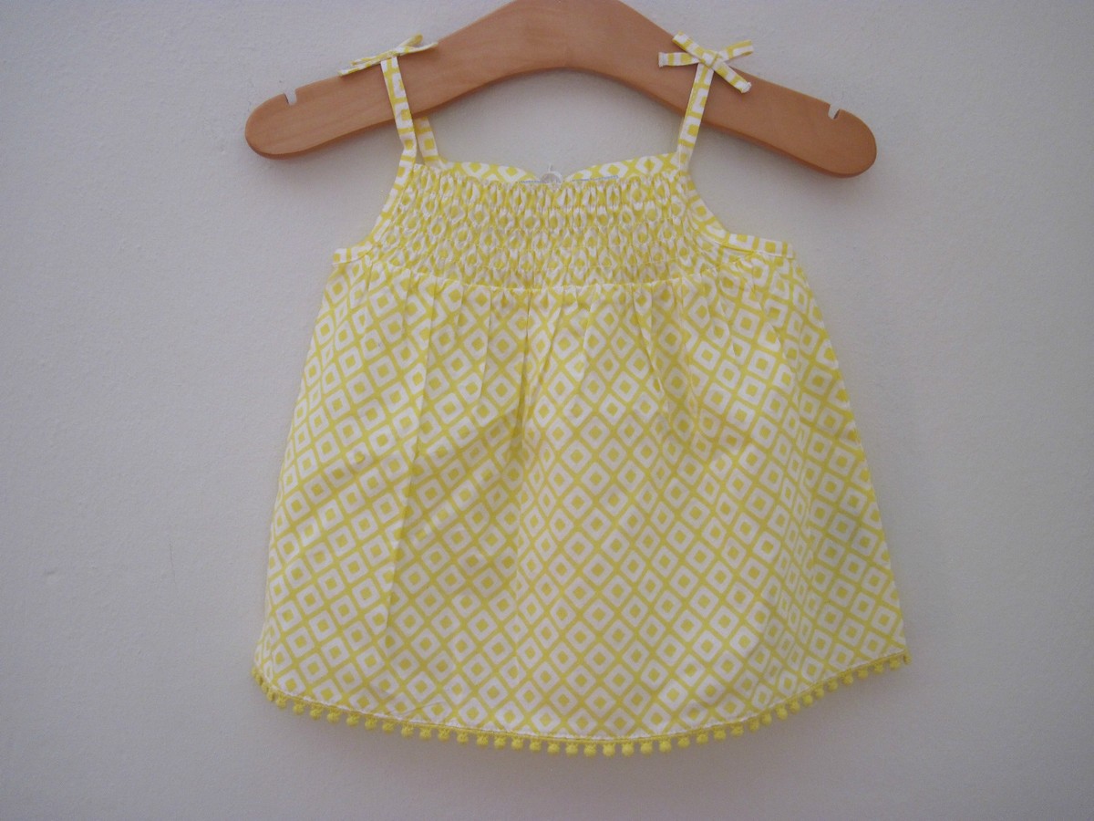BABY BY DAVID JONES SMOCK YELLOW ruffle TOP girls 6-12 months NEW