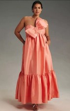 Anthropologie ATSU Dress Maxi Peach Sally Bow Preppy Retro Wedding Gown Sz S NWT