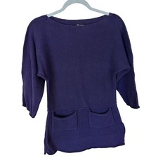 PURE Handknit Purple Tunic Sweater Dress Front Pockets 100% Cotton Medium