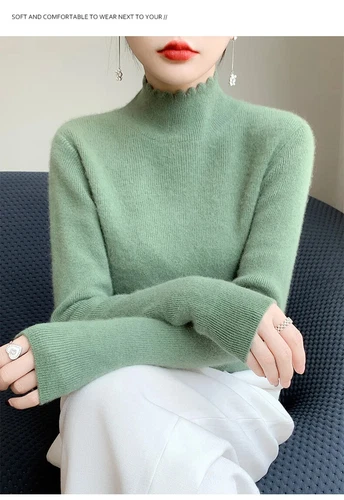 Autumn Winter Sweater Women Mock Neck Knitted Sweaters Cashmere Sweater - Picture 24 of 32