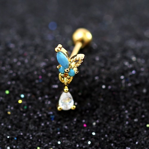 20g Blue Turquoise Ear Climber Helix Conch Ring Ball Bar Stud Piercing Earring - Picture 25 of 117