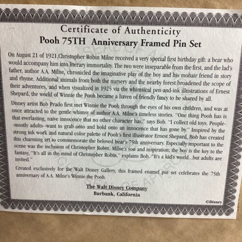 Winnie The Pooh Disney 75Th Anniversary Pin Set Framed Picture Limited 827/3300 - Picture 13 of 16