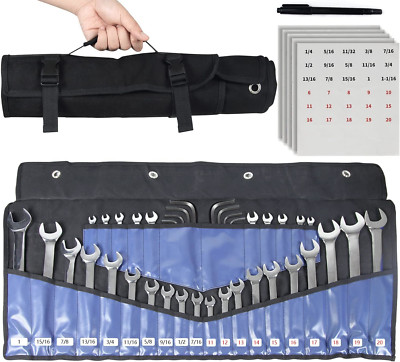 Wrench Roll-Up Pouch Bag 30-Pocket Tool Organizer with SAE & Metric Labels