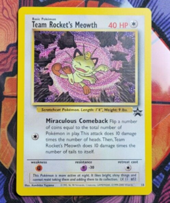 Team Rocket's Meowth 18/53 Black Star Wotc Promo Pokemon Card TCG