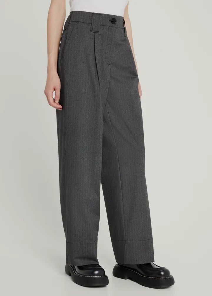 パンツ Ganni SS24 Pleated trousers (F8679 099) Trekking Green Drapey Melange Pleat Pants | GANNI US