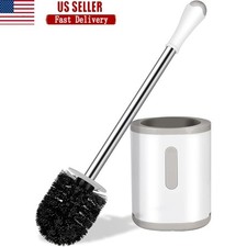 Compact Toilet Brush Holder Hidden Scrubber Durable Bristles Stainless Steel New