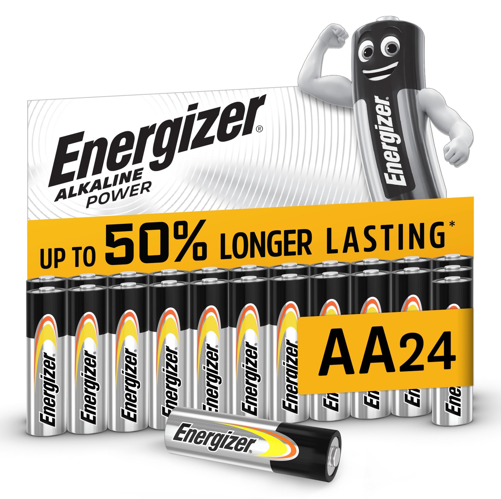Energizer Alkaline Power AA Batteries 24 Pack - Long Lasting 1.5V
