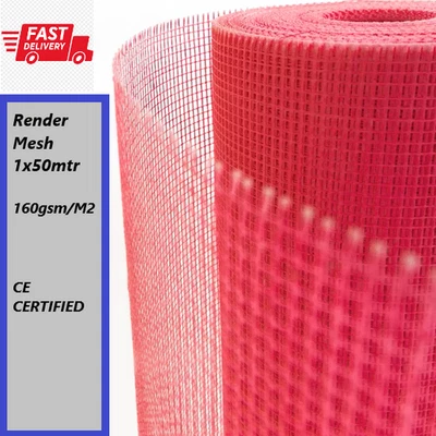 RENDER MESH FIBERGLASS 160G/M2 50m² & 25m² REINFORCING PLASTER PINK Crack Repair - Image 1 of 4