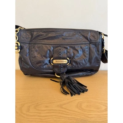 Y2K Vintage Juicy Couture Black Leather Tassel Shoulder Bag - Image 1 of 4