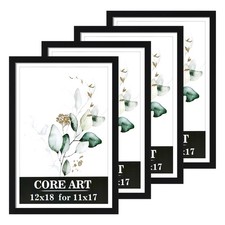 12x18 Picture Frame Set of 4, Display Pictures 11x17 with Mat or 12 x 18 with...