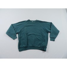 Fruit of the Loom Blank Plain 50/50 Green Raglan Sweatshirt Womens Sz L 90s
