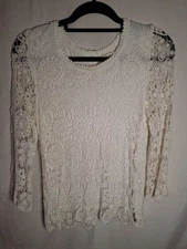 SOLITARIE Women's White Crochet  Blouse Size S (1511)