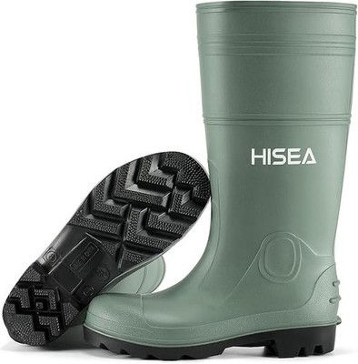HISEA Men Rain Boots w/Steel Shank Waterproof Corrosion-Resistant Mud Work Size8