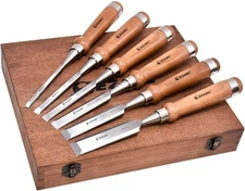 EZARC Japanese Nomi Chisel 6 piece Set Wood carpenter Tool  Improved version Box