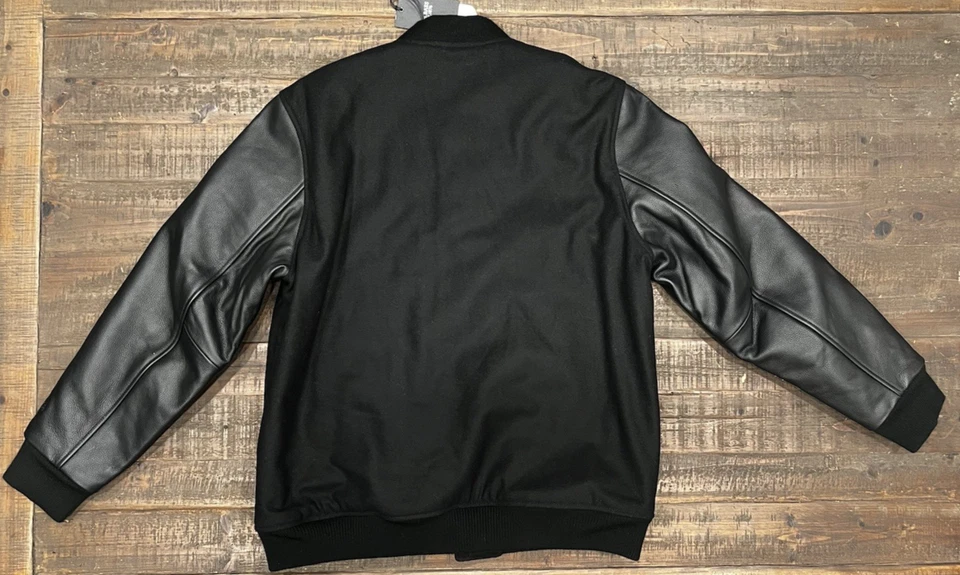 GH Bass Mens Varsity Jacket–Wool, Prem Leather Sleeves, Quilted Lining NWT $350 - Image 4 of 4