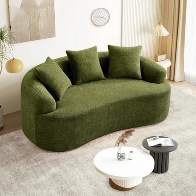 Modern 65'' Curved Cloud Boucle 2-Seater Sofa with 3 Pillows Single Box