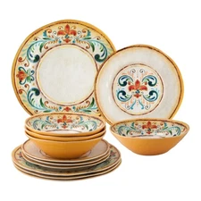 12-Piece Melamine Dinnerware Set, Includes Dinner Plates, Salad Plates, Bowls...