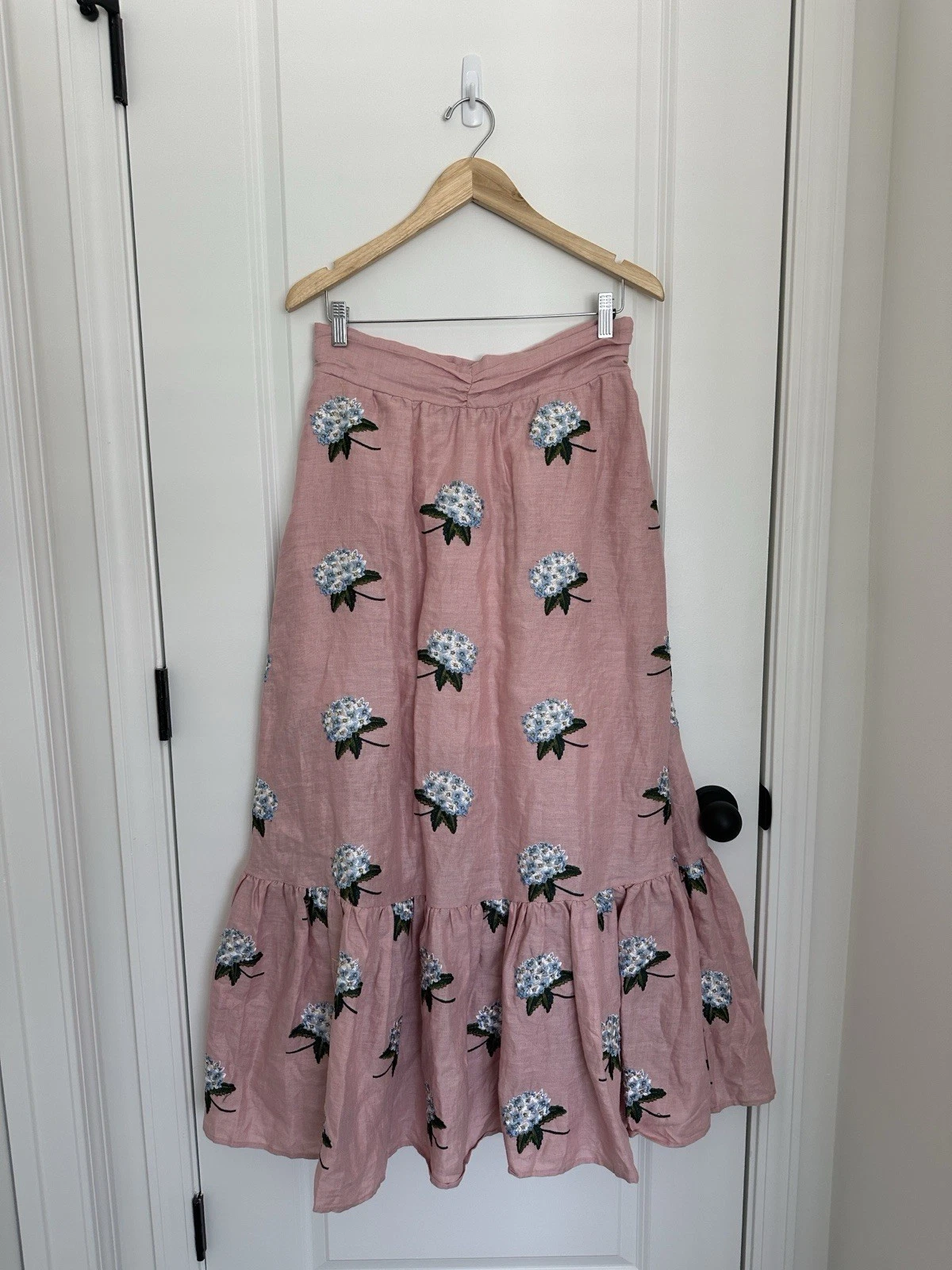 Kiel James Patrick The Hydrangea Skirt Linen Embroidered Maxi Skirt Pink/Blue 8