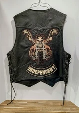 Highway One Motorcycle Biker Leather Vest Independent Patch Mens Large -C Photos