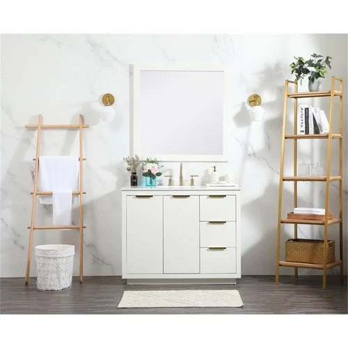 Elegant Decor Blake 42" Aluminum Alloy MDF Single Bathroom Vanity in White - Picture 6 of 8