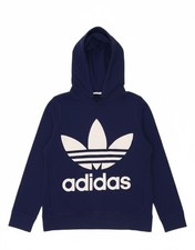 ADIDAS Womens Oversized Graphic Hoodie Jumper UK 8 Small Navy Blue Cotton CL19