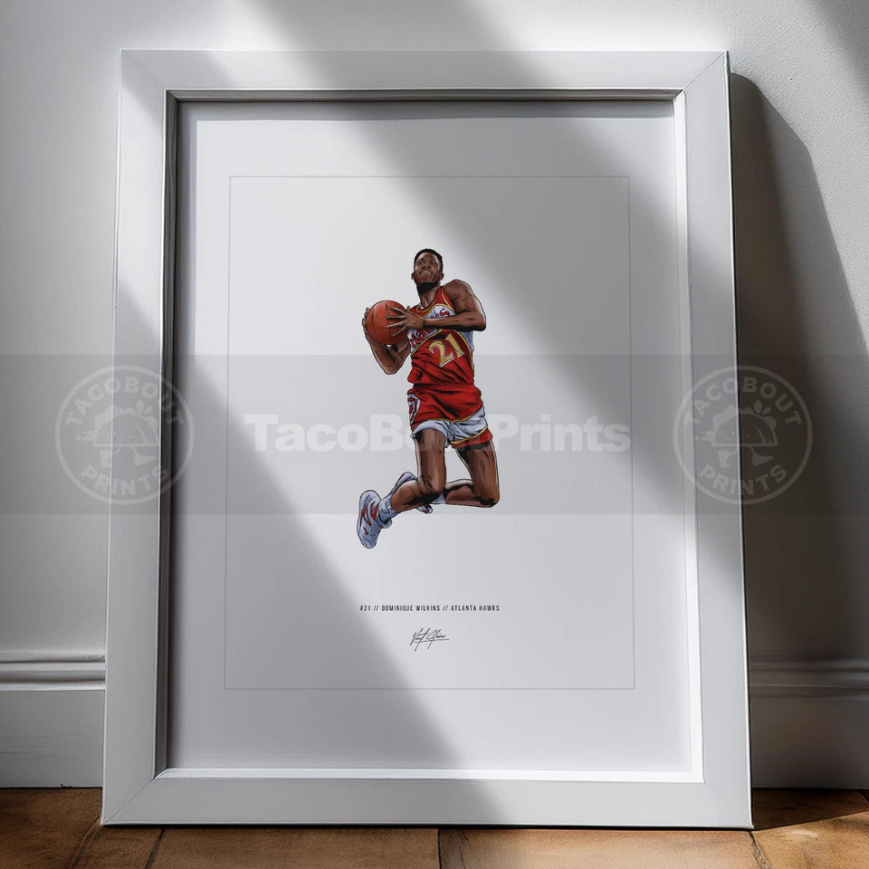 Dominique Wilkins Poster Atlanta Hawks Basketball Illustration 8x10 Art Print - Image 2 of 4