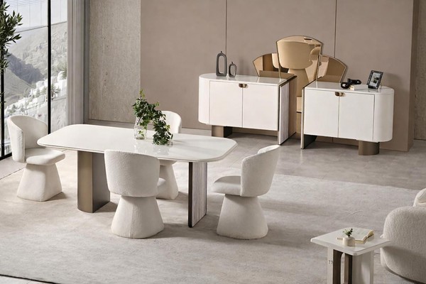 Modernes Esszimmer Set Mit Tisch 4X StüHlen Sideboard & Spiegel-image