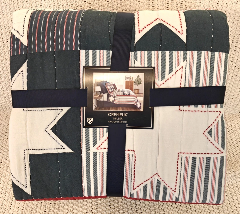 Mini juego de edredón Cremieux Miller Patriotic Americana 100 % algodón King - Nuevo con etiquetas Foto 2 de 4