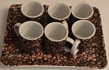 Set Of 6 Starbucks Coffee Beans Demitasse Espresso Mugs 2.9oz 2007 And Tray 