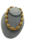 VINTAGE GOLD TONE UNSIGNED HASKELL MELON BARREL BEAD NECKLACE LARRY VRBA 15.5”