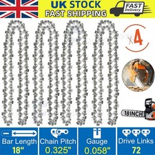 4x 18 Inch Chainsaw Saw Chain Blade Pitch .325" 0.058" Gauge 72DL Drive Links UK