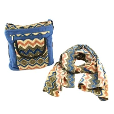 Canyon Sky Women's Aztec Denim Shoulder Bag with Matching Scarf