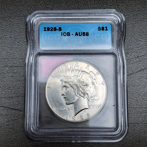 1928-S Peace Silver Dollar $1 ICG AU58 Key Date About Uncirculated Slabbed ⭐