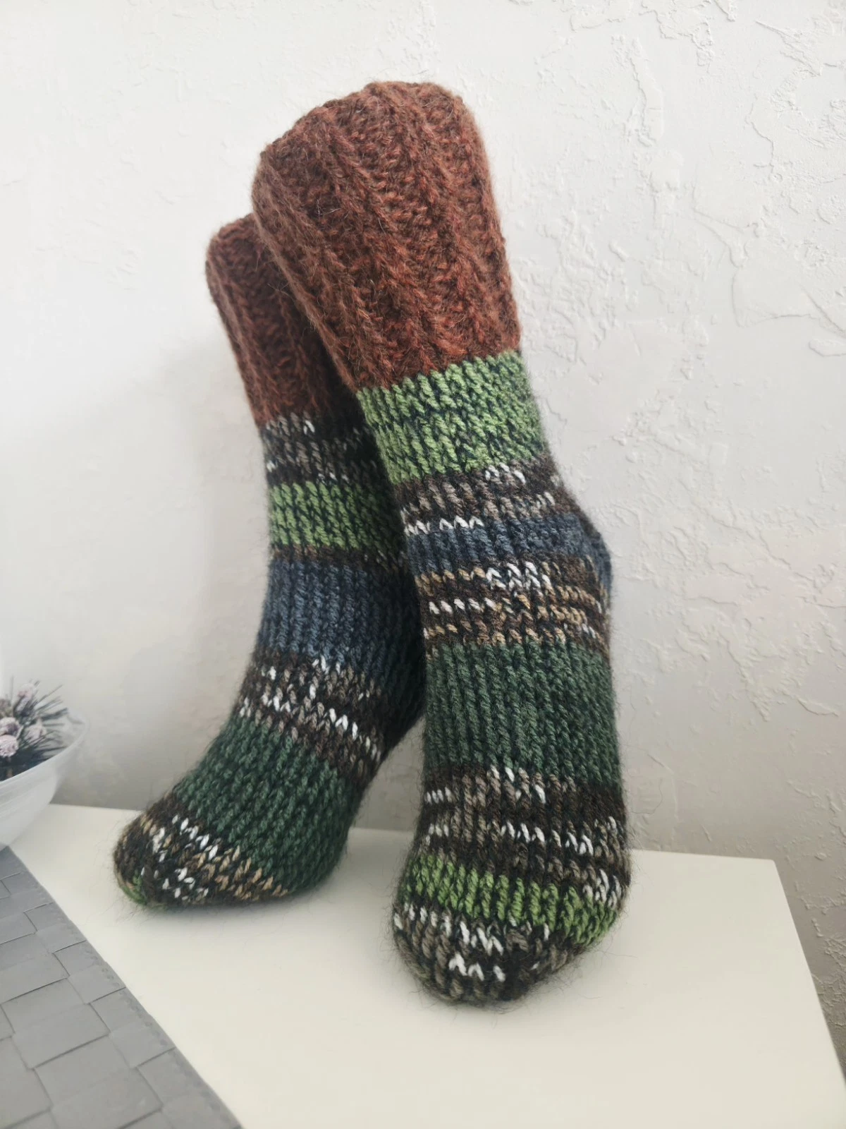 Hand knitted Warm Chunky Alpaca Wool Mohair 5-6UK size winter bed socks slippers