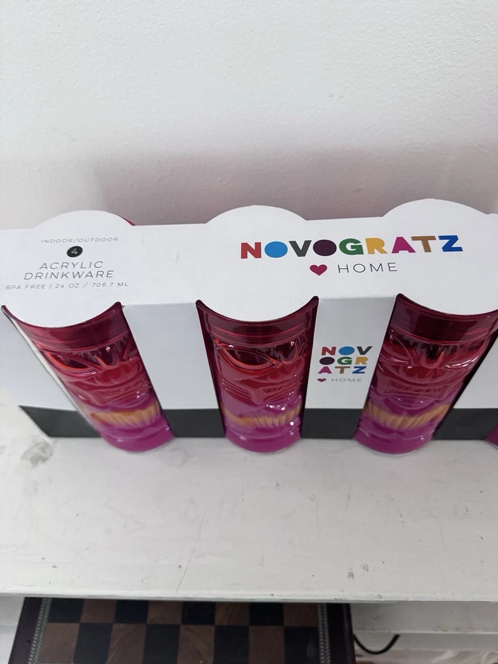 Tiki Acrylic Tumblers / Cups Set of 4, 24oz Pink, Orange And Red - Image 3 of 3