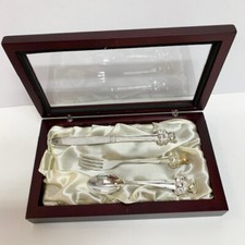 New Stephan Baby Tiny Treasures Keepsake Silver Infant Teddy Bear Utensils Box