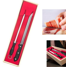 Coltello da Prosciutto Affilacoltelli e Contenitore in legno lama acciaio inox