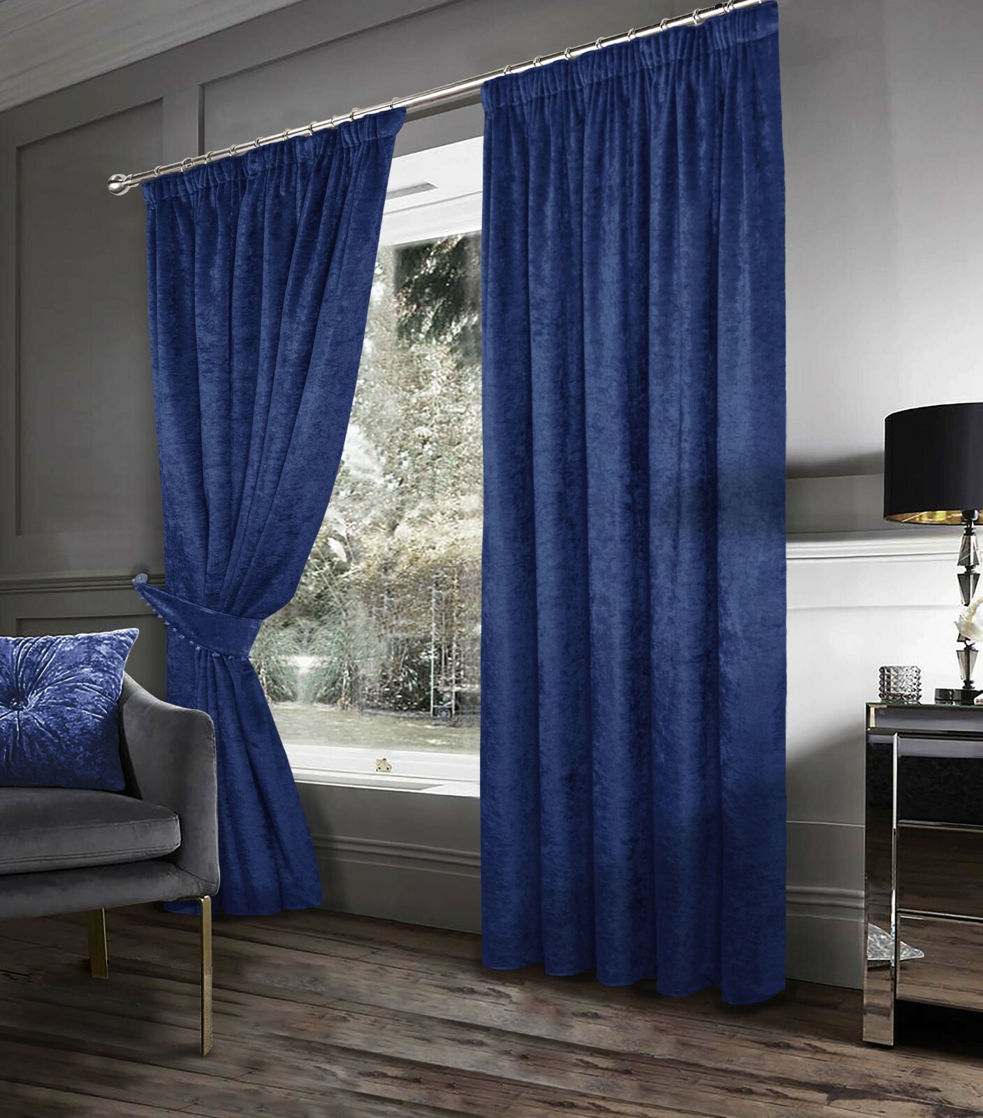 Crushed Velvet Pencil Pleat Jewel Toned Lined Curtains (Pair) £10, £15